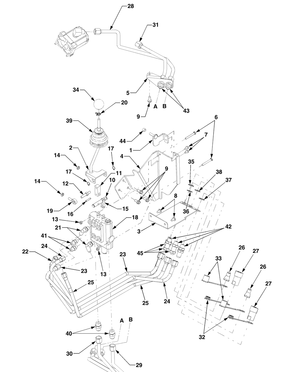 Auxiliary Hydraulic Loader Valve Diagram and Parts List for 6284 54AD64H710-54AT64H710-54BD64H710-54BT64H710 Cub Cadet Lawn Tractor